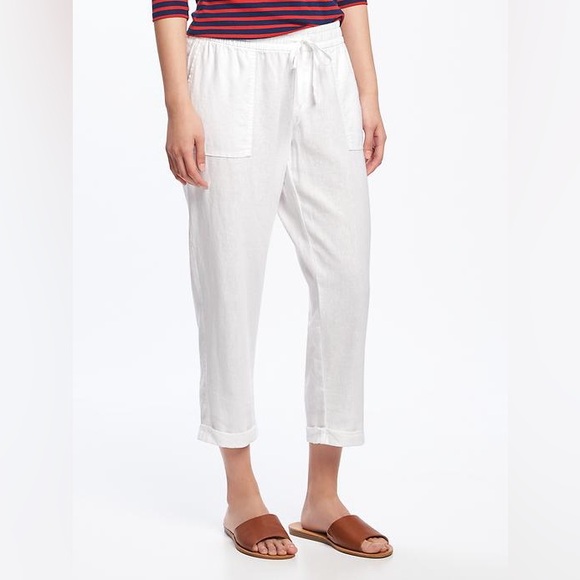 Old Navy Mid Rise Linen Blend Cropped Pants - Picture 8 of 9